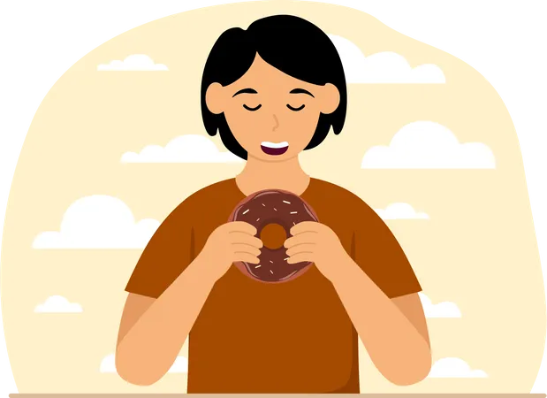 Girl eating donut Illustration
