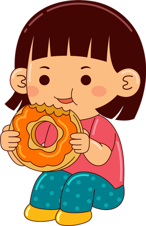 Girl Eating Donut  Illustration