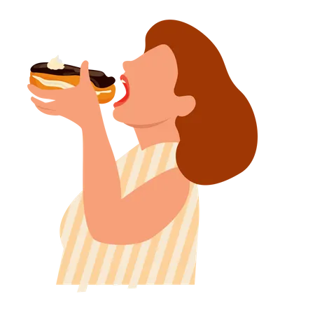 Girl eating doughnut Illustration