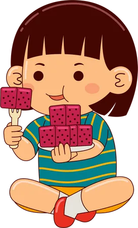 Girl Eating Dragon Fruit  Illustration