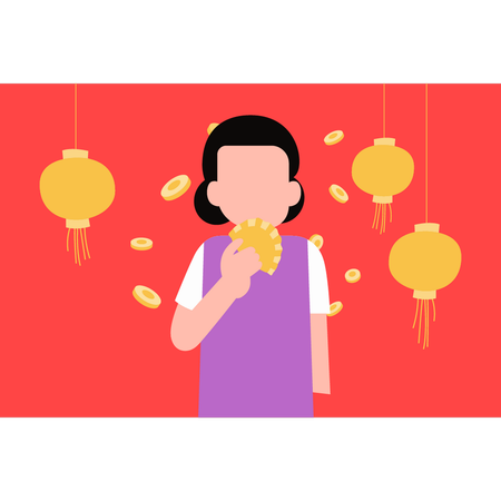 Girl eating dumplings  Illustration