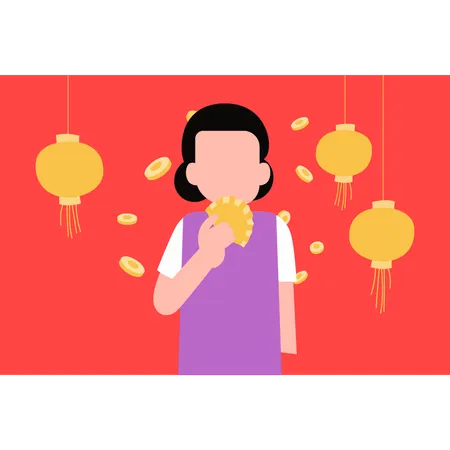 Girl eating dumplings  Illustration