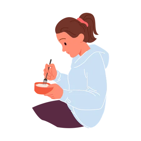 Girl eating food  Illustration