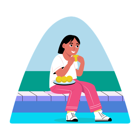 Girl eating food  Illustration