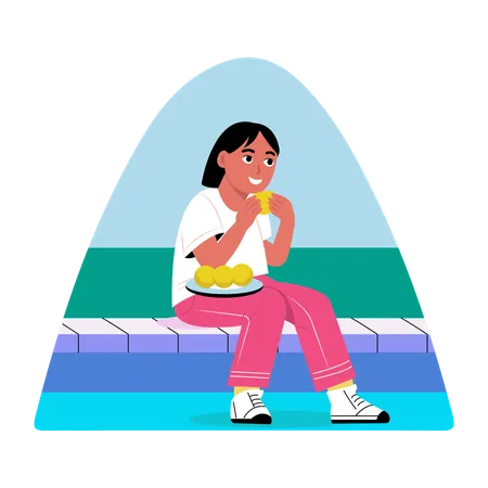 Girl eating food  Illustration