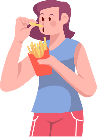 Girl Eating French Fries Illustration