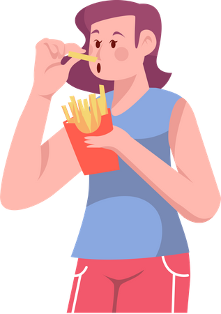 Girl Eating French Fries  Illustration