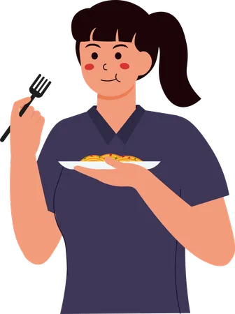 Girl Eating Fried Rice  Illustration