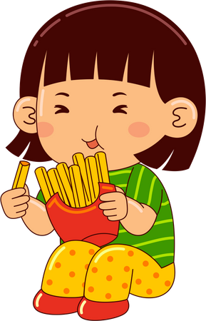 Girl Eating Fries  Illustration