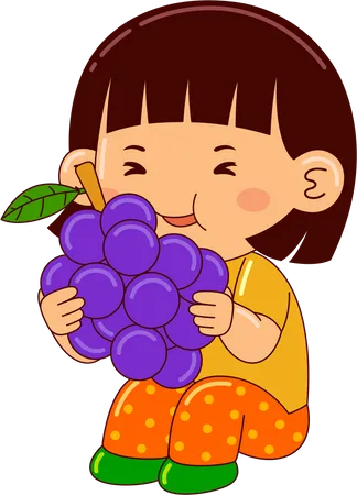 Girl Kids Eating Grape Illustration