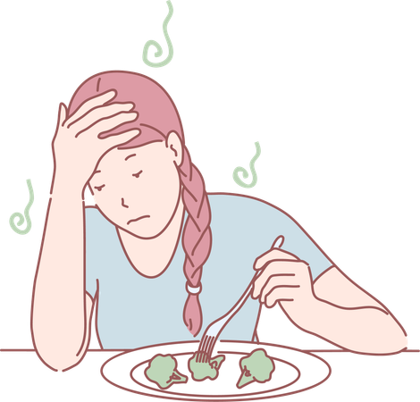 Girl Eating Green Food  Illustration