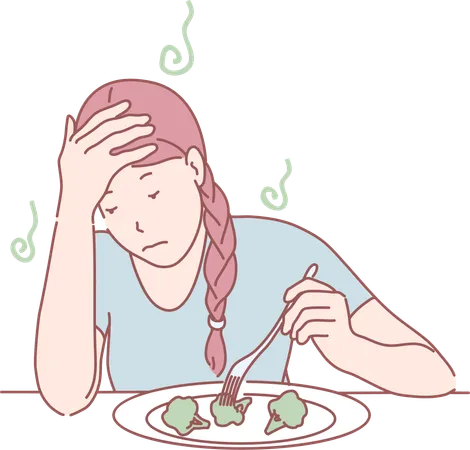 Girl Eating Green Food  Illustration