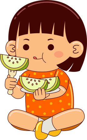 Girl Eating Guava  Illustration