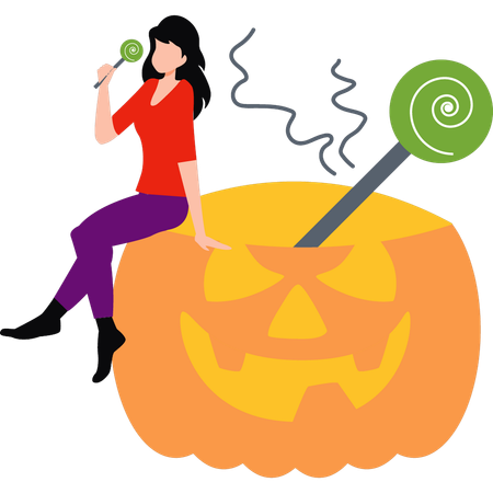 Girl eating Halloween candy  イラスト