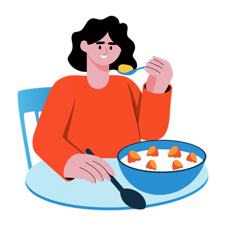 健康的な食べ物を食べる女の子  イラスト