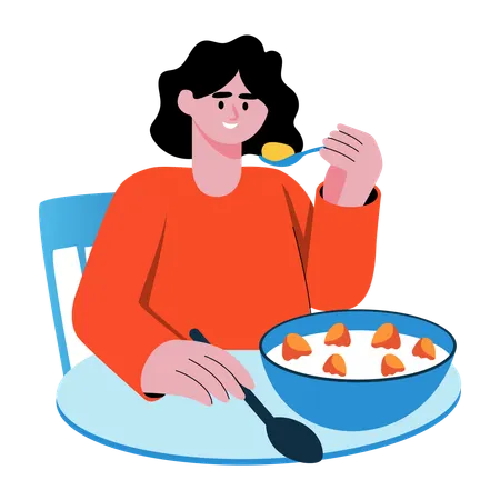 健康的な食べ物を食べる女の子  イラスト