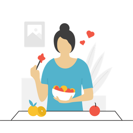 Girl Eating Healthy Food  Illustration