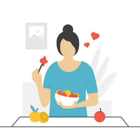 Girl Eating Healthy Food Illustration