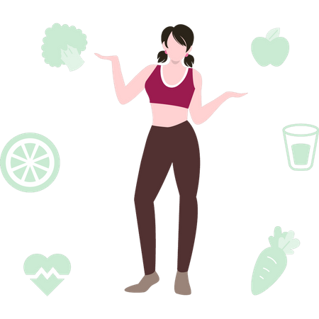 Girl eating healthy food Illustration