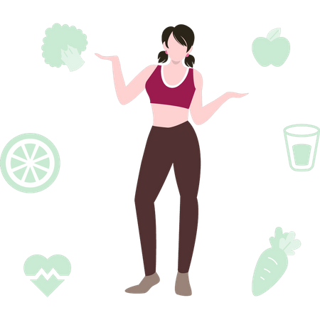 Girl eating healthy food  Illustration