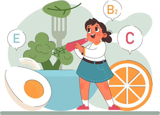 Girl eating Healthy food  Illustration