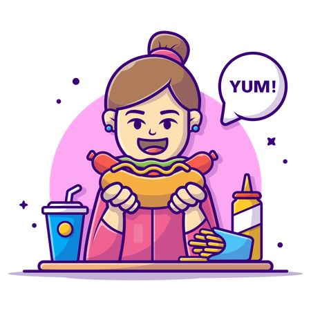 Girl eating hot dog  Illustration