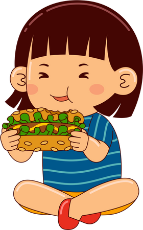 Girl Eating Hotdog  Illustration