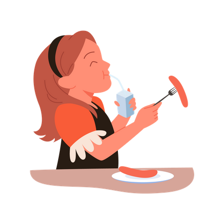 Girl eating hotdog  Illustration