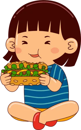 Girl Eating Hotdog  Illustration