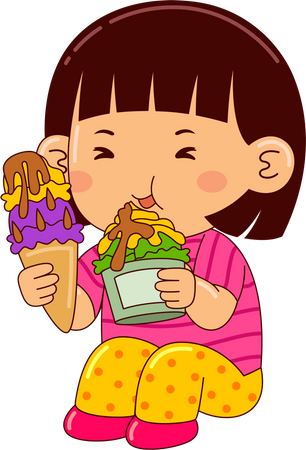 Girl Eating Ice Cream  Illustration