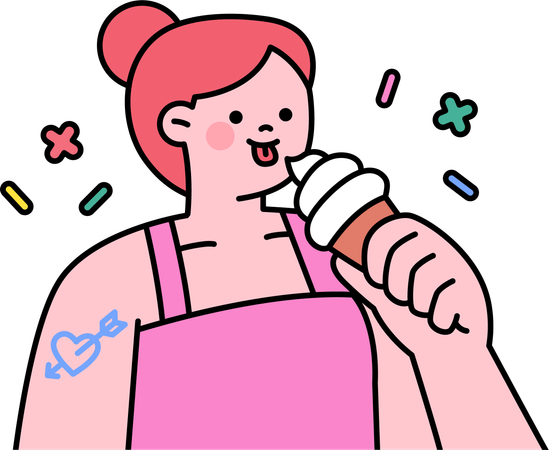 Girl eating ice cream cone  Illustration