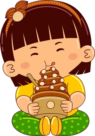 Girl eating ice cream cup  Illustration