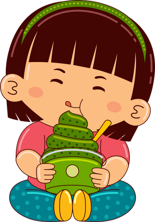 Girl eating ice cream cup  Illustration