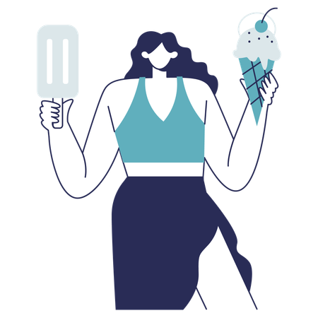 Girl eating ice cream during summer  Illustration