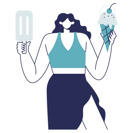 Girl eating ice cream during summer  Illustration