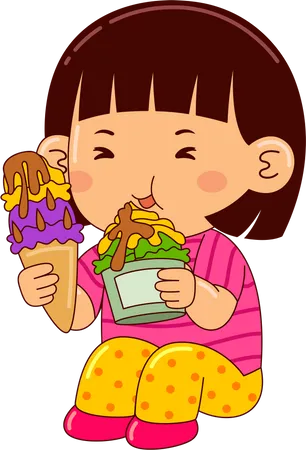 Girl Eating Ice Cream  Illustration