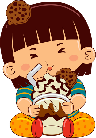 Girl eating iced mocha cookie crumble  Illustration