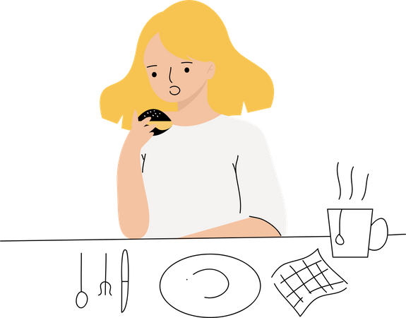 Girl Eating  Illustration