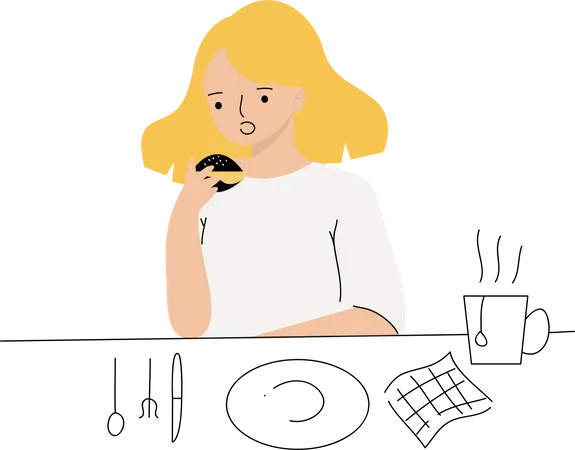 Girl Eating  Illustration