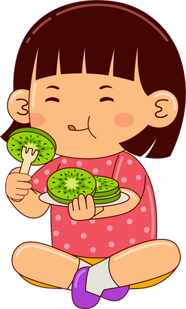 Girl Eating Kiwi  Illustration