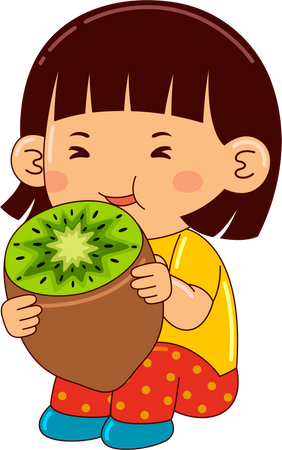 Girl Eating Kiwi  Illustration