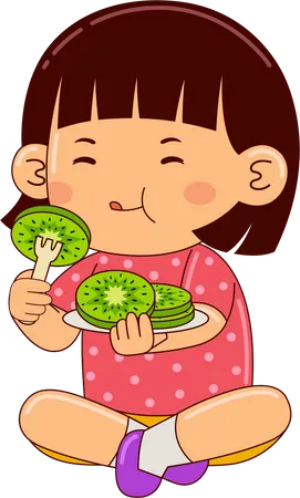 Girl Eating Kiwi  Illustration