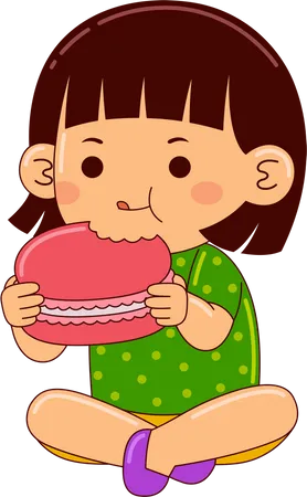 Girl Eating Macaroon  Illustration