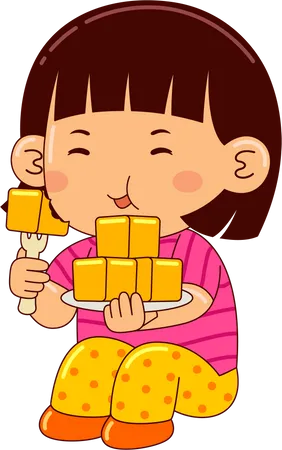 Girl Eating Mango  Illustration