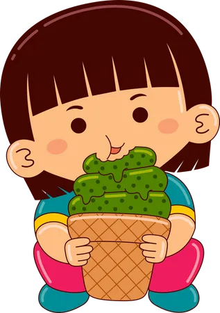 Matcha Ice Cream Cone Illustration