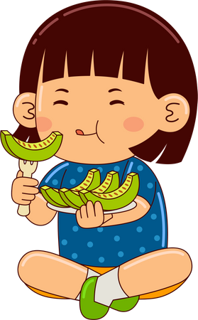 Girl Eating Melon  Illustration