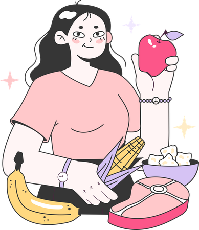Girl Eating Nutritious Food  イラスト