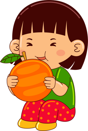 Girl Eating Orange  Illustration