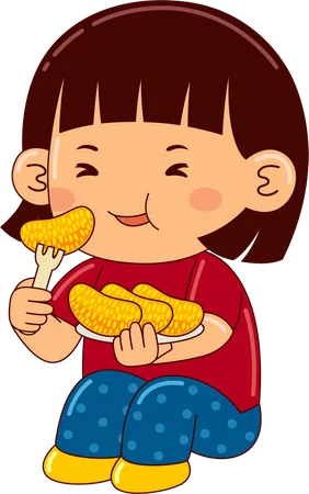 Girl Eating Orange  Illustration