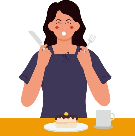 Girl Eating Pancake  Illustration